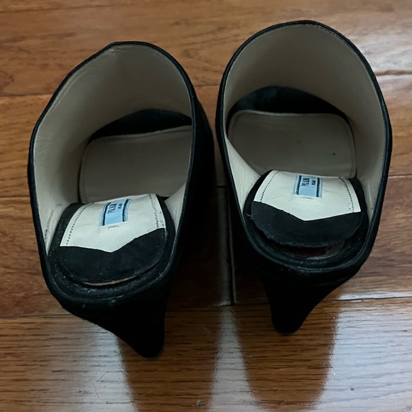Prada Suede Open-Toe Wedge Bootie Heels - Picture 3 of 10